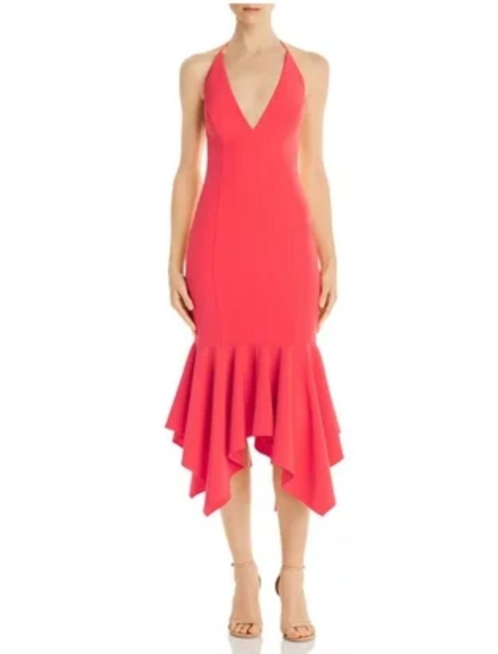 Aidan Mattox Coral Pink Cocktail Dress Backless High Low Midi Sheath Size 4